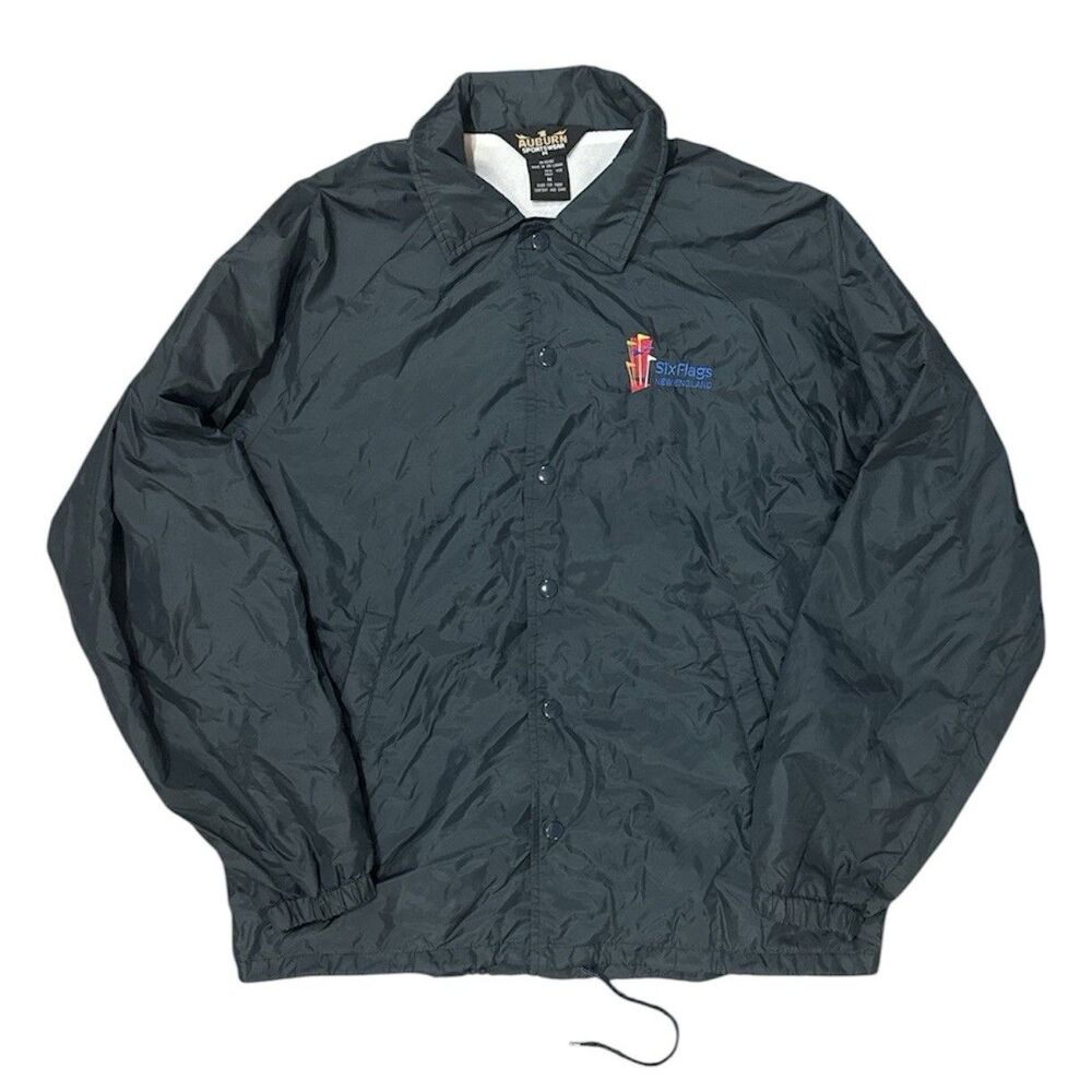 Vintage Six Flags New England Coach Jacket Windbreaker Uniform Snap Front Sz M